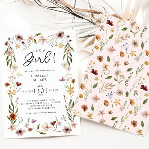Elegant Floral Summer Spring Girl Baby Shower Pink Invitation