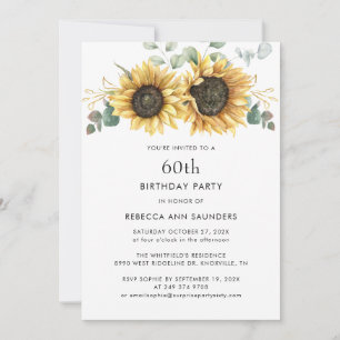 Elegant Floral Sunflower 60th Birthday Party Invitation