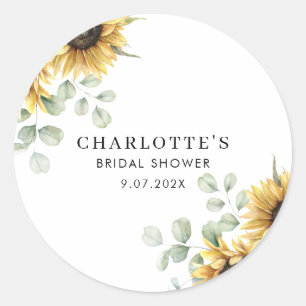 Elegant Floral Sunflower Bridal Shower Classic Round Sticker