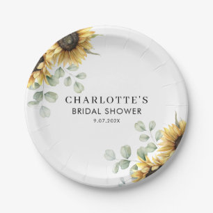 Elegant Floral Sunflower Bridal Shower Paper Plate