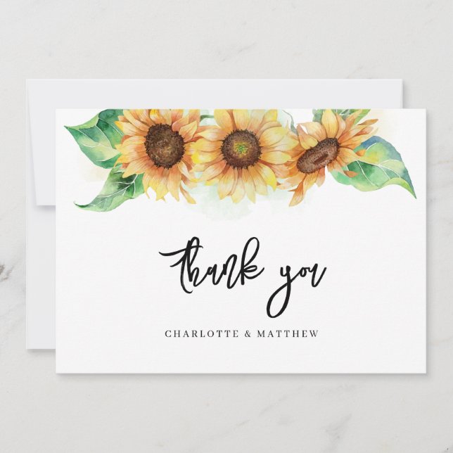Elegant Floral Sunflower Bridal Shower Thank You Card (Front)