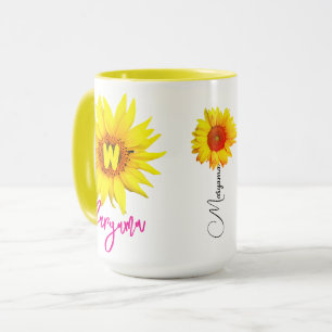 Elegant Floral Sunflower Coffee Mug (Her Name)