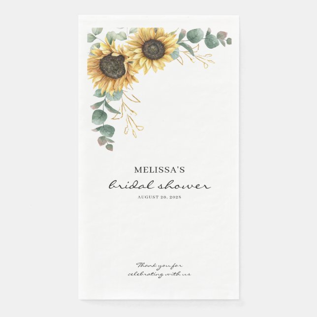 Elegant Floral Sunflower Eucalyptus Bridal Shower Napkin (Front)