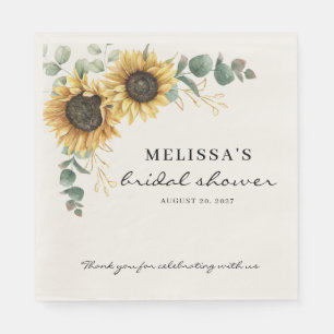 Elegant Floral Sunflower Eucalyptus Bridal Shower Napkin