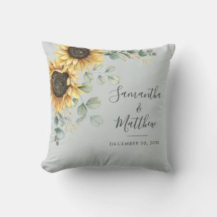 Elegant Floral Sunflower Eucalyptus Greenery Cushion