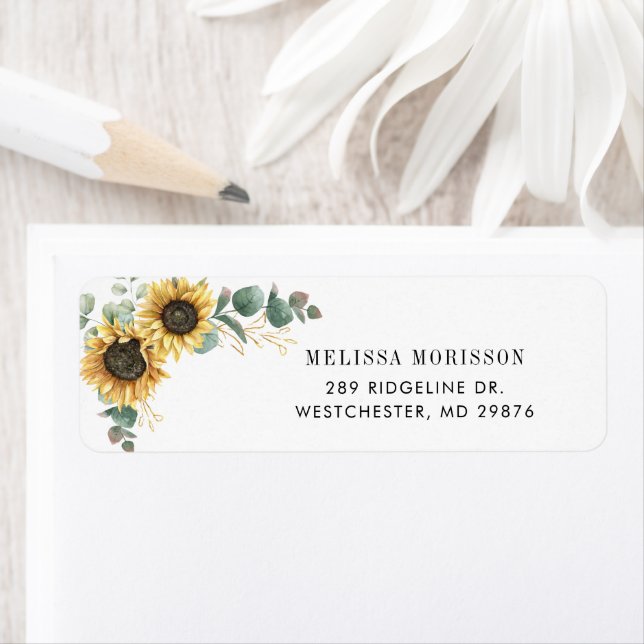 Elegant Floral Sunflower Eucalyptus Return Address (Insitu)