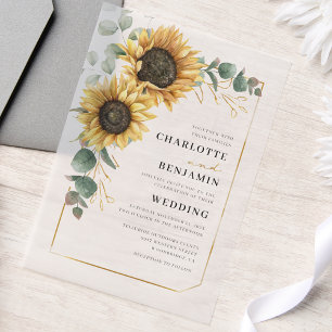 Elegant Floral Sunflower Eucalyptus Wedding Vellum Invitations