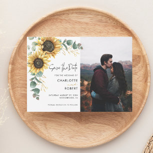 Elegant Floral Sunflower Photo Wedding Save The Date