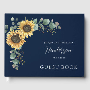 Elegant Floral Sunflower Script Wedding Guest Book