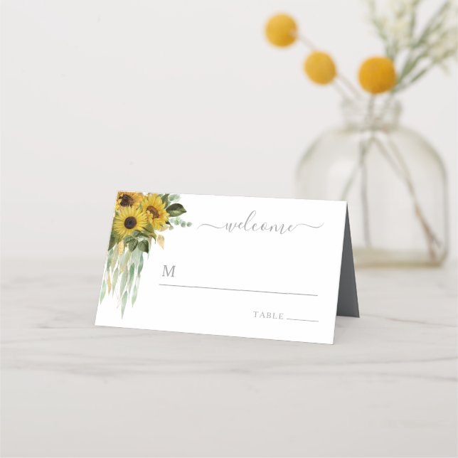 Elegant Floral Sunflower Wedding Place Card (Front)