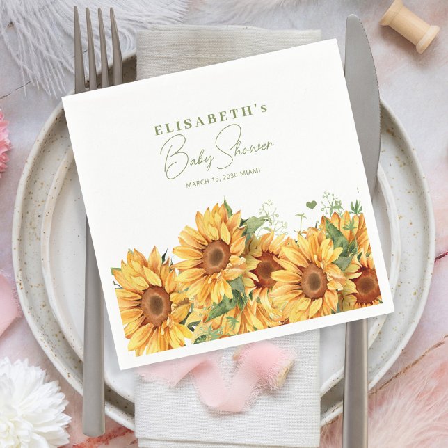 Elegant floral sunflowers baby shower  napkin (Creator Uploaded)