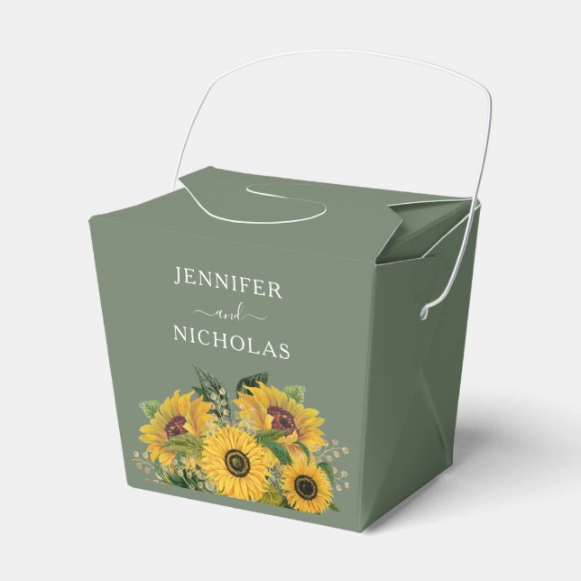 Elegant Floral Sunflowers Green Wedding Favour Box (Front Side)