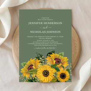 Elegant Floral Sunflowers Virtual Wedding  Invitation