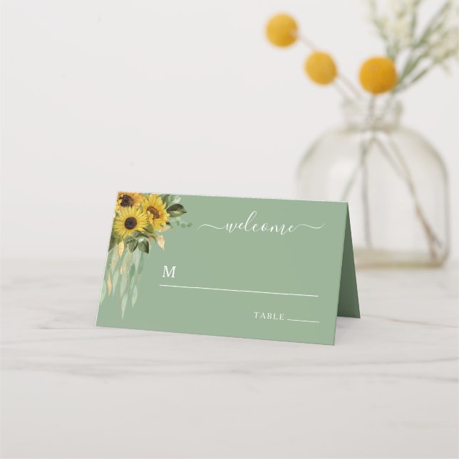 Elegant Floral Sunflowers Wedding Place Card (Front)