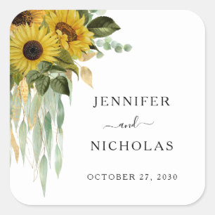 Elegant Floral Sunflowers Wedding Square Sticker