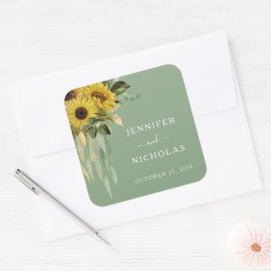 Elegant Floral Sunflowers Wedding Square Sticker