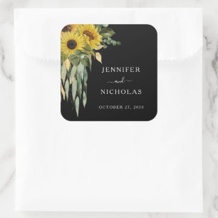 Elegant Floral Sunflowers Wedding Square Sticker