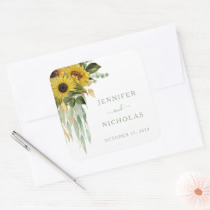 Elegant Floral Sunflowers Wedding Square Sticker