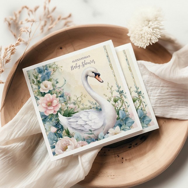 Elegant Floral Swan Blush Pink Baby Shower Napkin (Creator Uploaded)