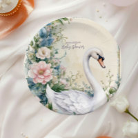 Elegant Floral Swan Blush Pink Baby Shower