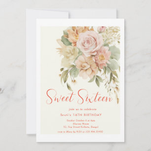 Elegant Floral Sweet 16 Birthday Invitation Card