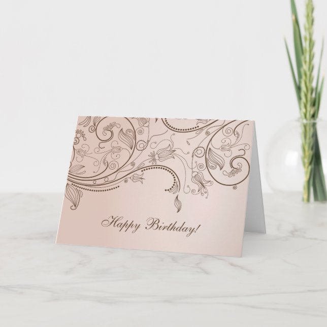 Elegant Floral Swirl Birthday Card (Front)