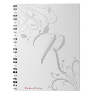 Elegant Floral Swirl Pattern Monogram Name Notebook