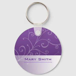 Elegant floral swirl with custom purple key ring