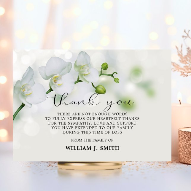 Elegant Floral Sympathy White Orchids THANK YOU Card (Elegant Floral Sympathy White Orchids THANK YOU)