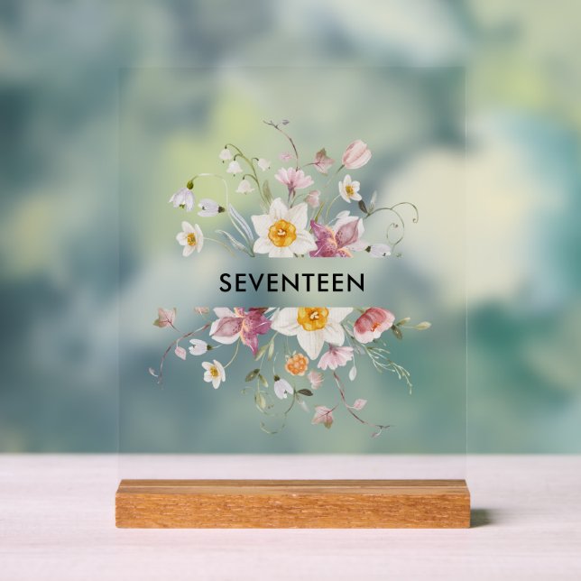 Elegant Floral Table Number Card Acrylic Sign (Neutral)