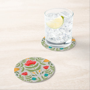 Elegant Floral Tableau Style Round Paper Coaster