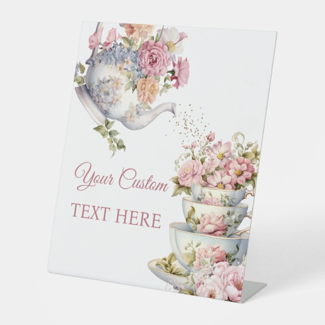 Elegant Floral Tea Happy Mother's Day Pedestal Sign (Front)