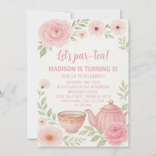 Elegant Floral Tea Party Birthday Invitation (Front)