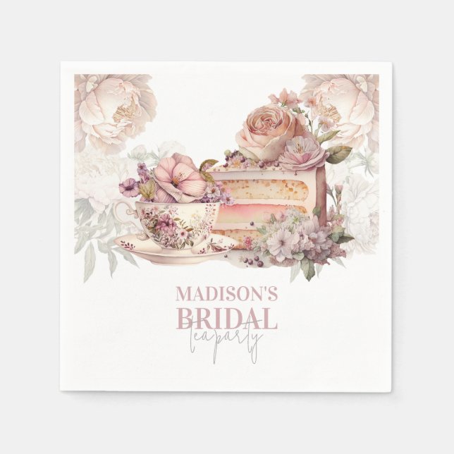 Elegant Floral Tea Party Bridal Personalised Napkin (Front)