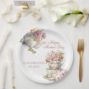 Elegant Floral Tea Party Happy Mother's Day Paper Plate