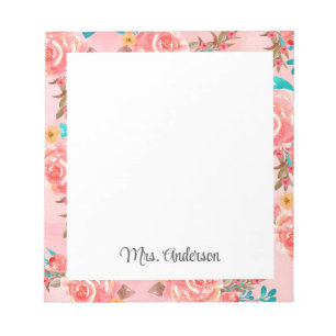 Elegant Floral Teacher Appreciation Custom Name Notepad