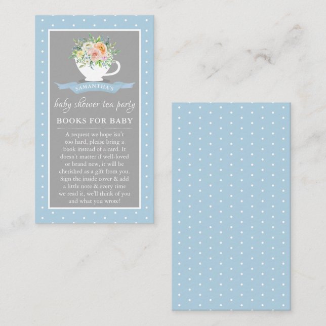 Elegant Floral Teacup Baby Shower Tea Party Book Enclosure Card (Front/Back)