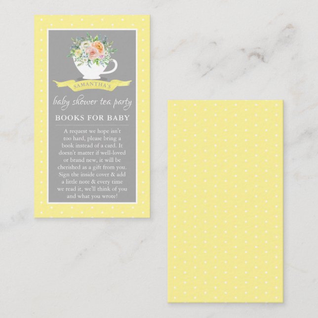 Elegant Floral Teacup Baby Shower Tea Party Book Enclosure Card (Front/Back)
