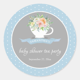 Elegant Floral Teacup Baby Shower Tea Party Classic Round Sticker