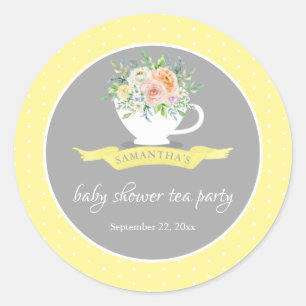 Elegant Floral Teacup Baby Shower Tea Party Classic Round Sticker