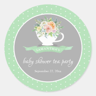 Elegant Floral Teacup Baby Shower Tea Party Classic Round Sticker
