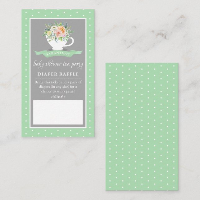 Elegant Floral Teacup Baby Shower Tea Party Diaper Enclosure Card (Front/Back)