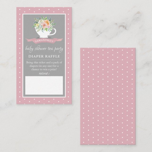 Elegant Floral Teacup Baby Shower Tea Party Diaper Enclosure Card (Front/Back)