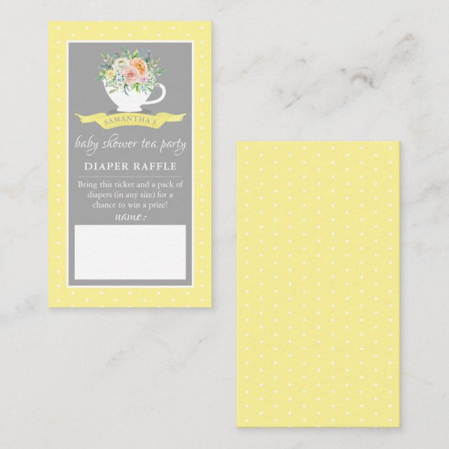 Elegant Floral Teacup Baby Shower Tea Party Diaper Enclosure Card (Front/Back)