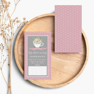 Elegant Floral Teacup Baby Shower Tea Party Diaper Enclosure Card