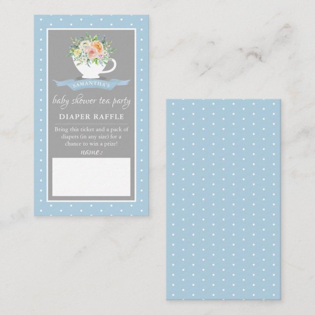 Elegant Floral Teacup Baby Shower Tea Party Diaper Enclosure Card (Front/Back)