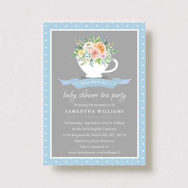 Elegant Floral Teacup Baby Shower Tea Party Invitation (Creator Uploaded)