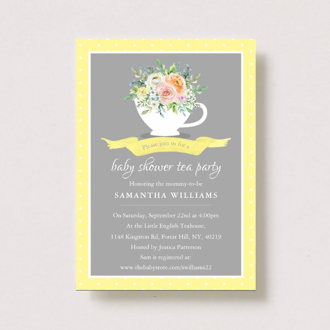 Elegant Floral Teacup Baby Shower Tea Party Invitation (Creator Uploaded)