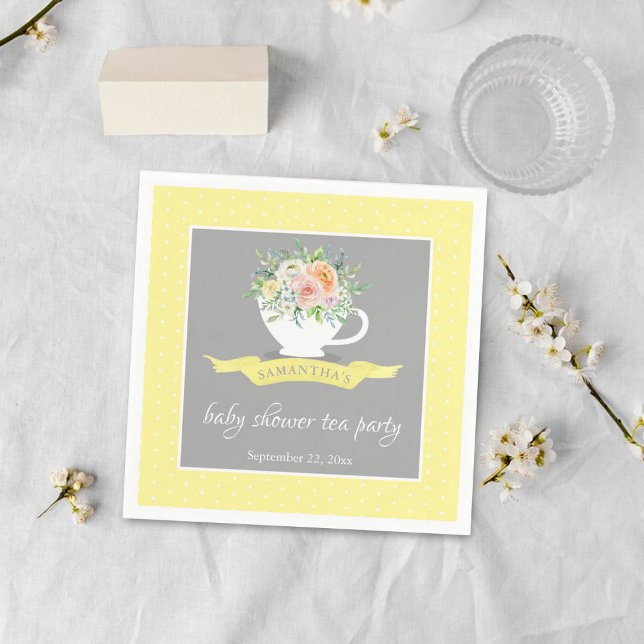 Elegant Floral Teacup Baby Shower Tea Party Napkin (Creator Uploaded)