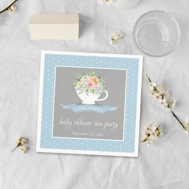 Elegant Floral Teacup Baby Shower Tea Party Napkin (Creator Uploaded)